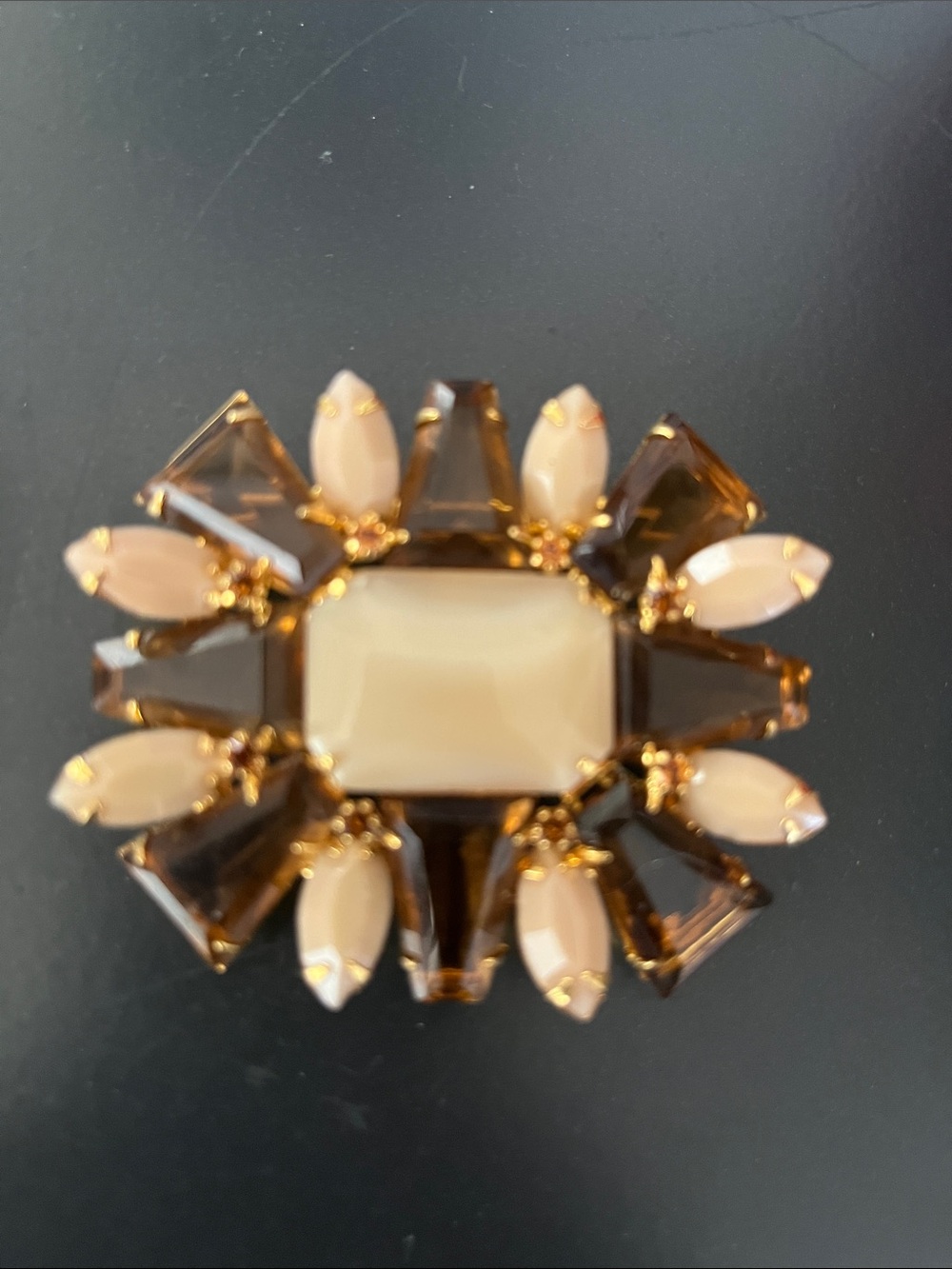 Alex and Ani Gold-Tone Beige and Smoky Brown Crystal Brooch Rare